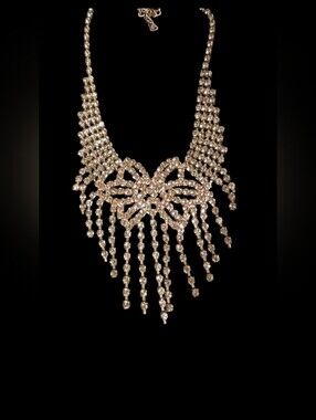 Rhinestone Statement Waterfall Necklace in Silver